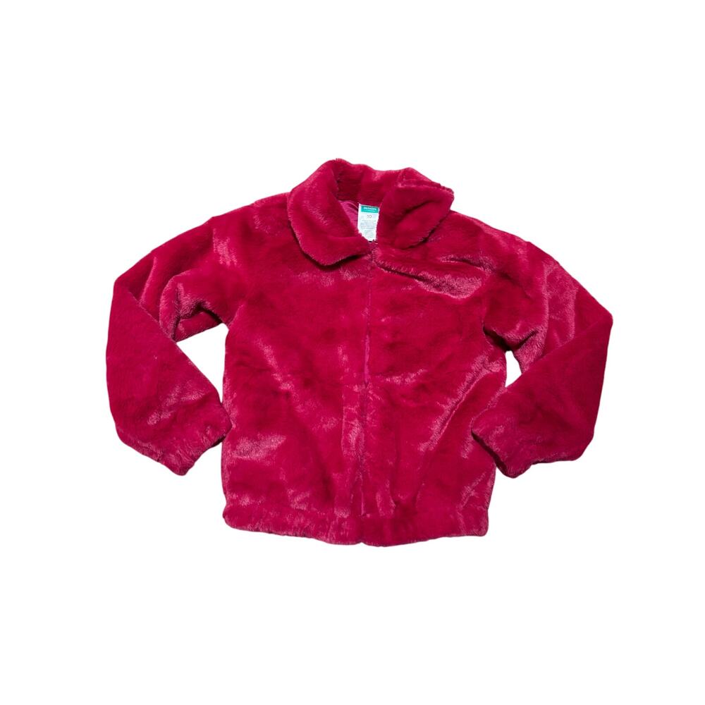 365 Kids red 10 faux fur full front zip jacket w/collar elastic waist/ cuffs euc